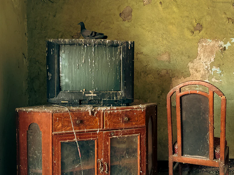Alter Fernseher und Holzschrank (vorher, Symbolbild)